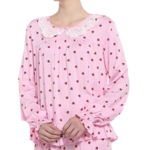 HOT TOPIC Sweet Society pink strawberry kawaii long sleeve lace collar top S